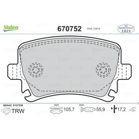 Resim VALEO 670752 Arka Fren Balatasi-Kablosuz- (Vw Caddy 04-11 Golf 04-14 Audi A3 04-13 Seat Leon 06-13 Skoda Octavia 04-13) 1K0698451 1K0698451P 