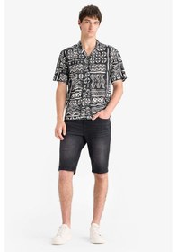 Resim Defacto New Regular Fit Apaş Yaka Desenli Kısa Kollu Gömlek E3696ax25smbk81 Siyah 