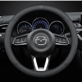 Resim Samdoo Mazda 3/6/cx5/cx30/cx3/cx9 Uyumlu 37-38cm Kaymazsız Nefesli Dayanıklı Deri Direksiyon Koruması Siyah 