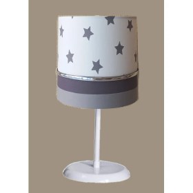 Resim Onay Avize Beyaz Yıldızlı Gri 2.li Set M-651 Kumaş Kaplama Genç ve Çocuk Odası Avize ve Abajur Takımı 