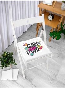 Resim RealHomes Dudak Dijital Baskılı Girl Power Fermuarlı Sandalye Minderi 