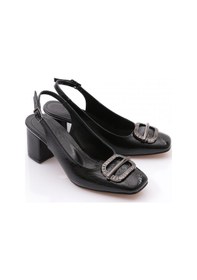 Resim Dgn K661 Kadin Arkasi Açik Metal Aksesuarli Topuklu Ayakkabi Siyah Lazer 