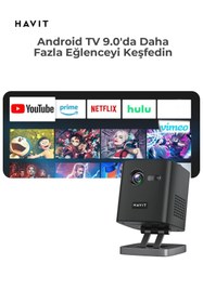 Resim Havit Android 9.0 Pro Ruby Taşınabilir Bataryalı DLP Projeksiyon Cihazı-5G WiFi Desteği-Bluetooth 