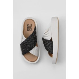 Resim Bueno Shoes Siyah Beyaz Deri Kadın Düz Terlik 01WU4624 01WU4624 