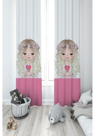 Resim Mekta Home Bebek Ve Çocuk Odası Kalp Tutan Prenses Kız Desenli 2 Kanat Fon Perde 