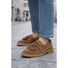Resim Derimod Kadın Taba Püsküllü Süet Deri Loafer 26PFD510510 