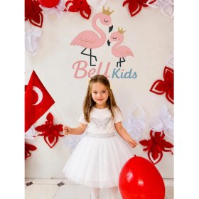 Resim Beu Kids Kız Çocuk Tütü Etek Simli Lastikli Belli Pamuk Astarlı, 5-10 Yaş, Kırmızı & Beyaz 