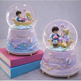 Resim Forever Yazılı Romantik Çift Figürlü Işıklı Büyük Kar Küresi 