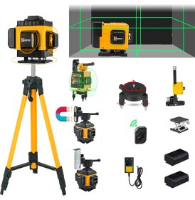 Resim Wacker Pro Yatay ve Dikey 12 Köşe 360 Derece Artı Lazer Terazi + 1.5 mt Tripod Ayak Kumandalı Mıknatıslı Yeşil Çizgi 40 mt Menzil 