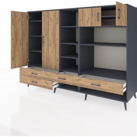 Resim Kronos Dolap 12 Raflı 4 Çekmeceli 4 Kapaklı 220x59x163 Antrasit-ç Antrasit-çam 