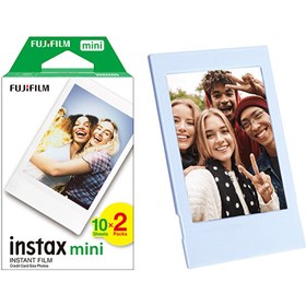 Resim Instax Mini 12 Makine Uyumlu 20'li Film ve Mavi Fotoğraf Çerçevesi Fujifilm