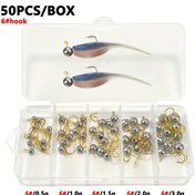 Resim 50 Adet Balıkçılık Ağırlık saç tokası Seti, 6#/8# Kancalar, 0.5g-3.0g Çeşitli Boyutlar, Altın Kurşun ve Karbon Çelik Kurşun Başlıklar, Yumuşak Yemler İçin Keskin Kancalı Kancalar, Sevgililer Günü, Noel, Babalar Günü Hediyeleri, Spor ve Açık Hava Balıkçılık Aksesuarları İçin İdeal 