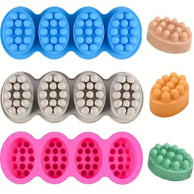 Resim 4.5oz Yapışmaz Silikon Masaj Sabunu Kalıbı - 4 Gözlü, BPA İçermez, DIY El Yapımı Sabun Yapım Aracı, Sabun Kalıpları 