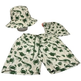 Resim Benitto Kids Erkek Çocuk Baskılı Deniz Şortu Ve Bucket Şapka Takım Çanta Hediyeli 7033 Ekru 
