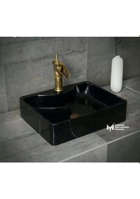 Resim Toros Siyah Batarya Çıkışlı Oval Kenar Kare Lavabo 