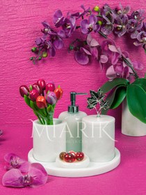Resim MIARIK DESIGN & DEKORASYON Dekoratif Beyaz Mermer Yaprak Detaylı 5 Li Banyo Seti Takımı 