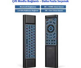 Resim İdragon M3 Akıllı Kumanda – Air Mouse & Kablosuz Klavye, 6 Eksenli Jiroskop, Ir Öğrenme, Bluetooth & 2.4 Ghz, 7 Renk Arka Aydınlatma 