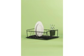 Resim Feyza Design Şık Tek Katlı Bulaşıklık Seti, Mat Siyah Tabaklık ve Siyah Tepsi 