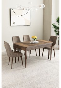 Resim Clara Barok Desen 80x132 Açılabilir Yemek Odası Takımı 4 Adet Sandalye Cappucino 