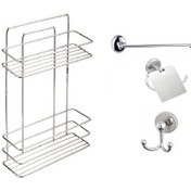 Resim Banyo Aksesuar Seti 4 Lü Krom , Paslanmaz Düz Duş Rafı Şampuanlık Krom TŞ-02 