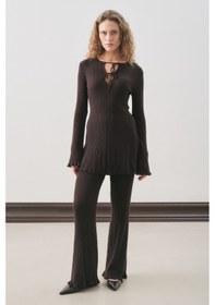 Resim Manuka Volanlı Lastik Örgü Tunik Kahverengi Kahverengi 