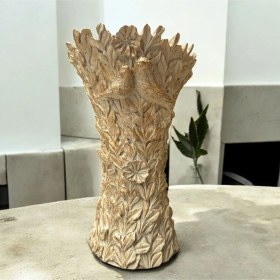 Resim Dekoratif Polyester Kuşlu Dik Vazo Krem Eskitme 25 Cm 