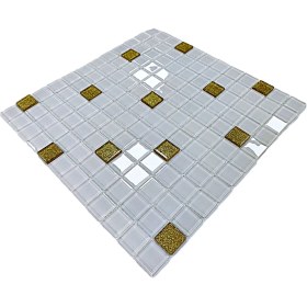 Resim MozaiKristaL Mutfak, Banyo, Havuz, Sauna, Spa ve Yaşam Alanlarının Tüm Yüzeyleri Için Kristal Cam Mozaik. Cam Ölçüsü: 23X23 Mm. File Ölçüsü: 30X30 Cm. ( 1 Kutu = 11 File Karo = 1 M2 Fiyatıdır. ) 