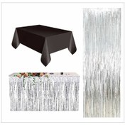 Resim Siyah Masa Örtüsü, Gümüş Masa Eteği, Gümüş Arka Fon Tüm Yaşlar 