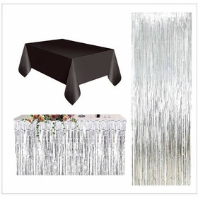 Resim Siyah Masa Örtüsü, Gümüş Masa Eteği, Gümüş Arka Fon Tüm Yaşlar 