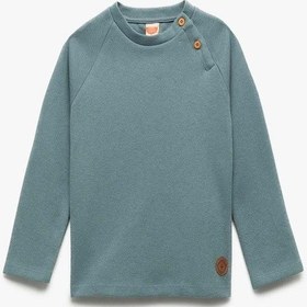Resim Koton Erkek Bebek Pamuklu Düğmeli Uzun Reglan Kollu Bisiklet Yaka Sweatshirt Mavi 