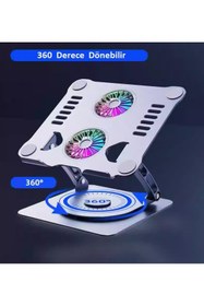 Resim E&D Collection Metal Laptop Standı 360 Derece Dönebilir Rgb Çift Fanlı Premium Serisi Notebook Tutucu Alüminyum Mac 