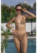 Resim Koyu Bej Deniz Kabuğu İşlemeli Örgü Bikini Takımı-koyu Bej Koyu Bej 