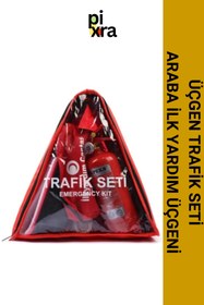 Resim Pixra TSE Belgeli TÜVTÜRK Uyumlu Üçgen Trafik Seti | Bez Çantalı Karayolları Onaylı İlk Yardım 