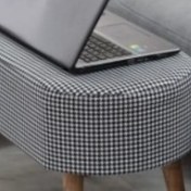 Resim PUFANNA Gürgen Ahşap Ayak Kaz Ayak Desen Kumaş Oval Puf Bench 