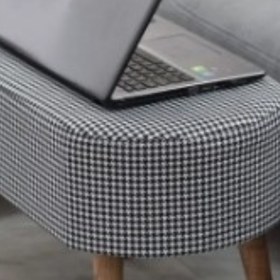 Resim PUFANNA Gürgen Ahşap Ayak Kaz Ayak Desen Kumaş Oval Puf Bench 