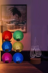 Resim BY-LAMP Boks Eldiveni Figürlü Dekoratif Hediye Led Masa Lambası | 7 Işık Rengi | Ahşap Taban 