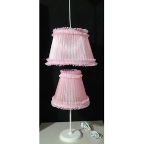 Resim Woodhub Şapkalı Pembe Fırfırlı Kız Çocuk Odası Bebek Odası Avize Abajur Seti 1 E27 Kumaş Pembe Pembe 