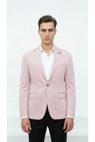 Resim Plus Scorpion Açık Pembe Erkek İtalyan Kesim Blazer Ceket -Kol Yamali, Slim Fit, Şık ve Modern Tasa 