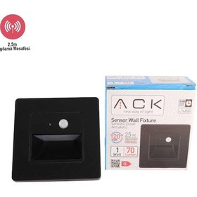 Resim Ack 1 W Sensörlü Merdiven Aydınlatma Armatürü - Beyaz Işık 6500k - Siyah Kasa - Kare - Ah07-00431 Siyah 