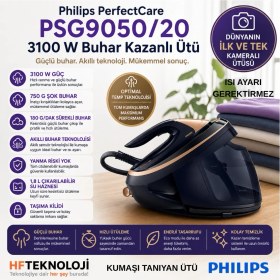 Resim Philips Dünyanın Kameralı Ilk ve Tek Ütüsü 9000 Serisi Buhar Kazanlı Ütü, 750 G'a Varan Şok Buhar, Activesense TEKNOLOJISI-(PSG9050/20) 