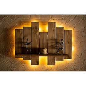 Resim Dekoratif Ahşap Led Işıklı Duvar Rafı 