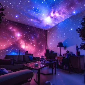 Resim 7 Renkli Aurora LED Projeksiyon - Uzaktan Kumandalı, USB Güçlü Galaksi Gece Lambası ve Müzik Odası Dekoru için | 36V Güvenli Çalışma, Siyah Ortam Aydınlatması, Çok Yönlü Renk Seçenekleri, Gece Işığı Projektörü 