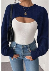 Resim Tarz Cool Kadın Lacivert Dekolteli Crop Triko Bolero Lacivert 