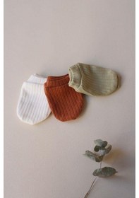 Resim 3lü Beyaz-yeşil-çikolata Yenidoğan Eldiven Set Çok Renkli 