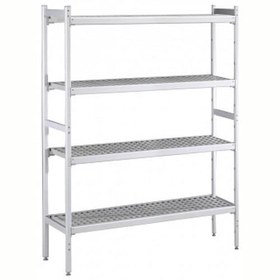 Resim Professional Düz Etejer Seti, Aluminyum Ayaklı, 4 Raflı, Her Raf Demonte Polietilen Tabletlerden Oluşur, Tabletler Bulaşık Makinesinde Yıkanabilir - 475x2224 Mm, H=1700 Mm BLS2224 