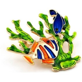 Resim Resif Deniz Balıkları Mercan Büyük Boy Metal Broş Rozet Rz039 