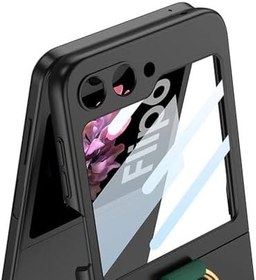 Resim PSR aksesuar Kılıf Kamera Korumalı Yüzüklü Zore Flip Ring Kıpta Kapak-Siyah Galaxy Z Flip 6 ile uyumlu 