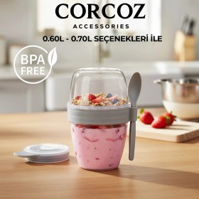 Resim Corcoz Pratik Kaşık Çatallı Müsli Yoğurt Yulaf Salata ve Atıştırma Kabı 700 ml - CZ116 
