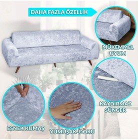 Resim Kadife 3 Kişilik Koltuk Örtüsü Lastikli Kanepe Örtüsü Lastikli Koltuk Örtüsü Koltuk Kılıfı Gri 
