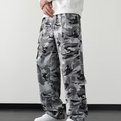 Resim OBM Erkek Amerikan Sokak Giyimi Kamuflaj Pantolonları - Dış Mekan Yürüyüşü için Bol Kesim Çok Cepli Kamuflaj Pantolonlar, Günlük Sokak Stili ve Partiler, İlkbahar Yaz Sonbahar, Rahat Kesim Pantolonlar | İp Bağcıklı Bel Bandı, Dağcılık Pantolonları 